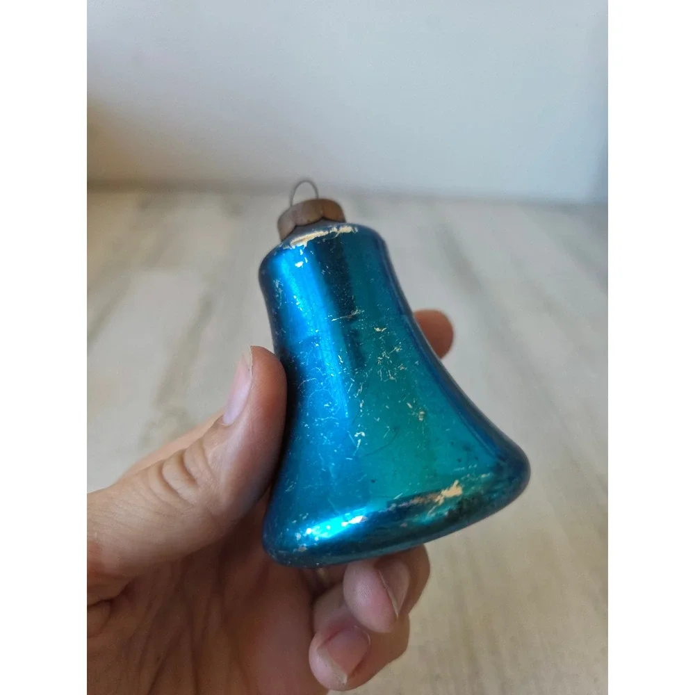 Vintage pre world war II? Blue Glass Bell ornament Xmas large tree